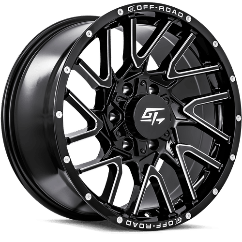 GT OFFROAD Aggression Gloss Black Milled Gloss Black Milled 17x9 5x127/5x139.7 Wheels | Offset: 12 | Backspace: 5.5 | Bore: 78.1