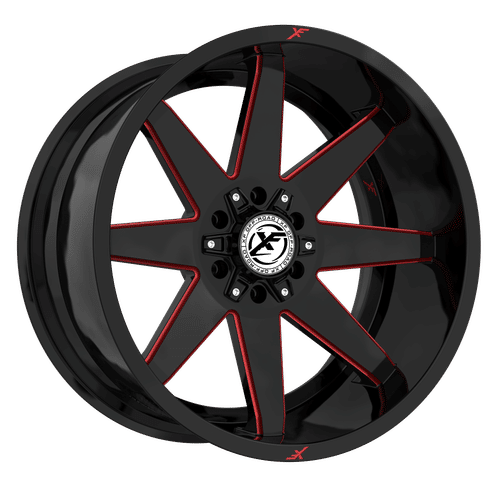 XF OFFROAD XF-236 Gloss Black Milled Red 20x10 5x127/5x139.7 Wheels | Offset: -12 | Backspace: nan | Bore: 78.1