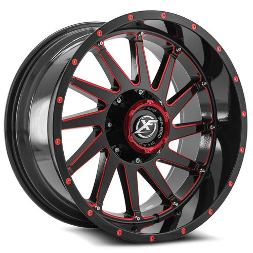 XF OFFROAD XF-216 Gloss Black Milled Red 22x12 5x139.7/5x150 Wheels | Offset: -44 | Backspace: 4.77 | Bore: 110.3