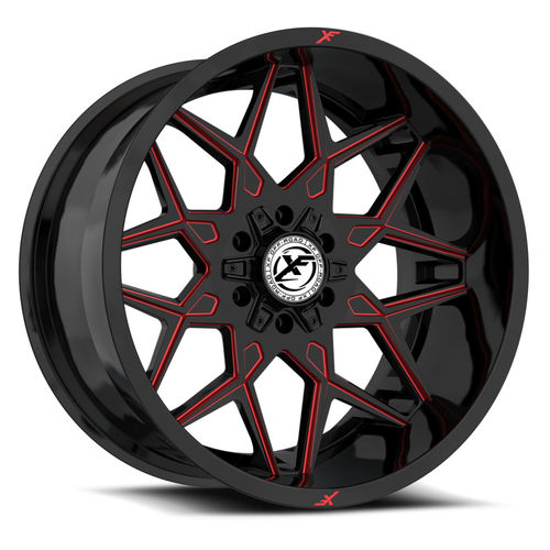 XF OFFROAD XF-238 Gloss Black Milled Red 18x9 5x127/5x139.7 Wheels | Offset: 12 | Backspace: 5.5 | Bore: 78.1