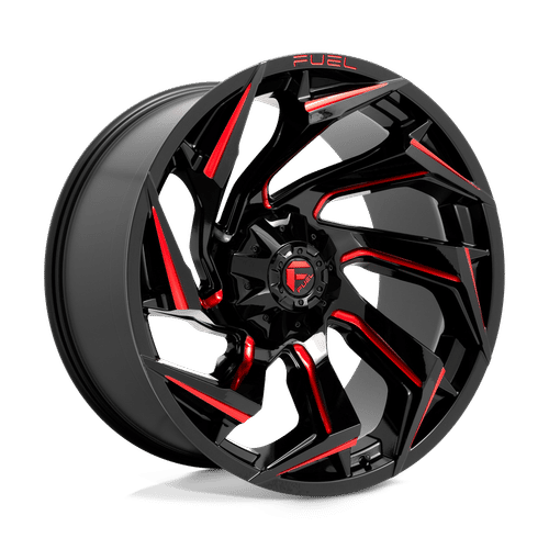 Fuel D755 GLOSS BLACK MILLED WITH RED TINT 24x12 8x165.1 Wheels | Offset: -44 | Backspace: 4.77 | Bore: 125.1