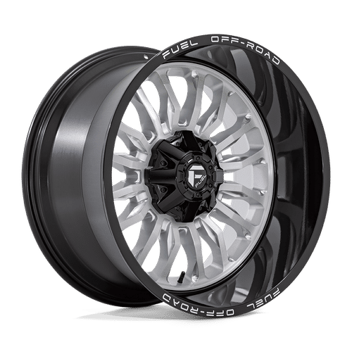 Fuel D798 SILVER BRUSHED FACE WITH MILLED BLACK LIP 22x12 8x165.1 Wheels | Offset: -44 | Backspace: 4.77 | Bore: 125.1