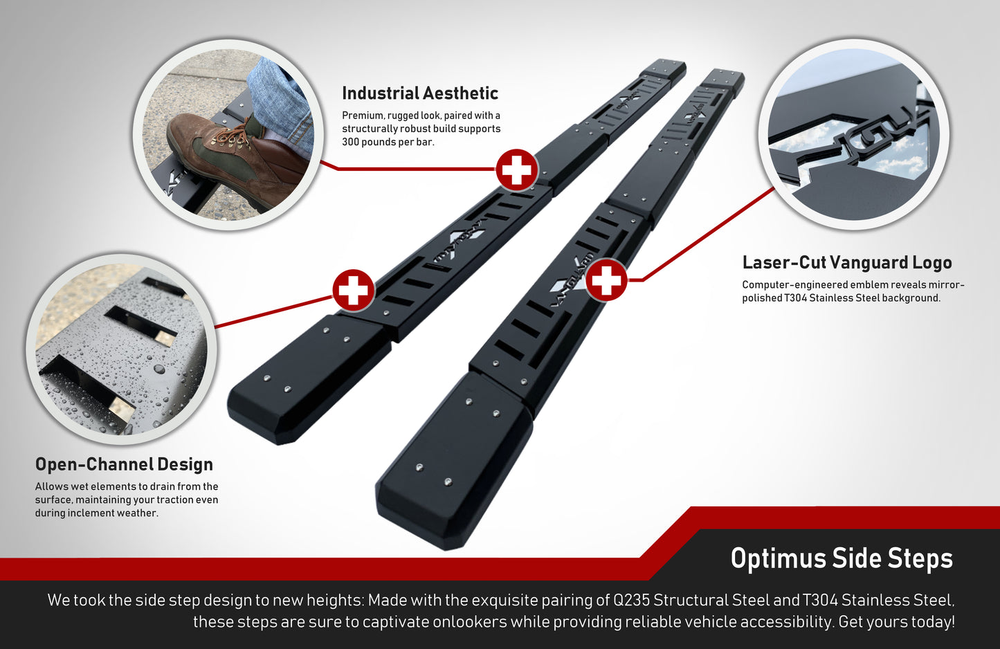 Vanguard Black Powdercoat Side Steps & Running Boards Side Steps Running Board for 2007-2018 gmc sierra 1500 nan
