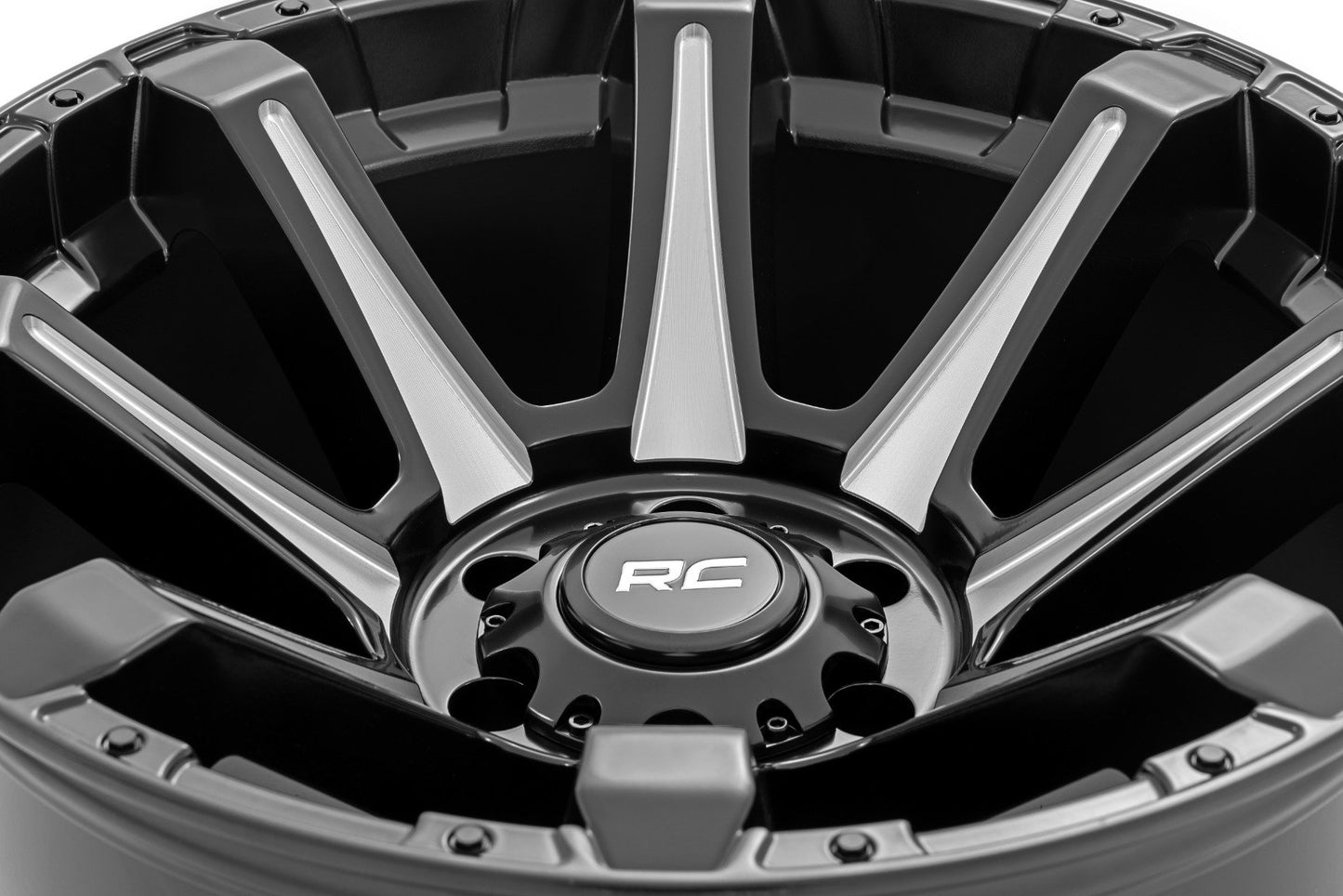 Rough Country 81 Series Wheel | One-Piece | Semi Gloss Black w/machined spokes | 20x10 | 6x5.5 | -19