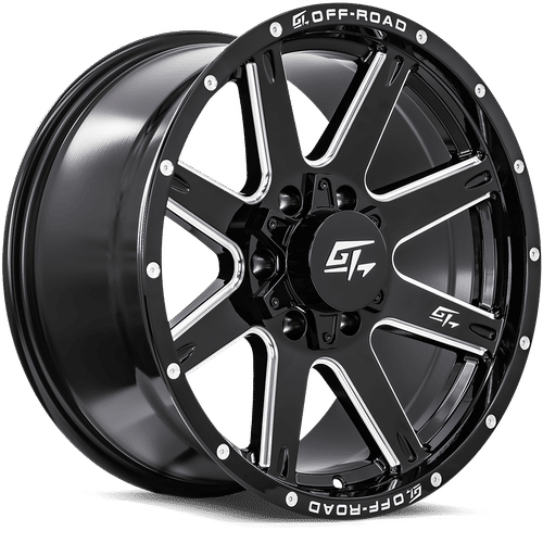 GT OFFROAD Invasion Gloss Black Milled Gloss Black Milled 17x9 6x135/6x139.7 Wheels | Offset: 12 | Backspace: 5.5 | Bore: 106.1