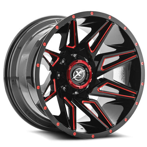 XF OFFROAD XF-218 Gloss Black Milled Red 20x10 8x165.1/8x170 Wheels | Offset: -12 | Backspace: 127.1 | Bore: 125.2