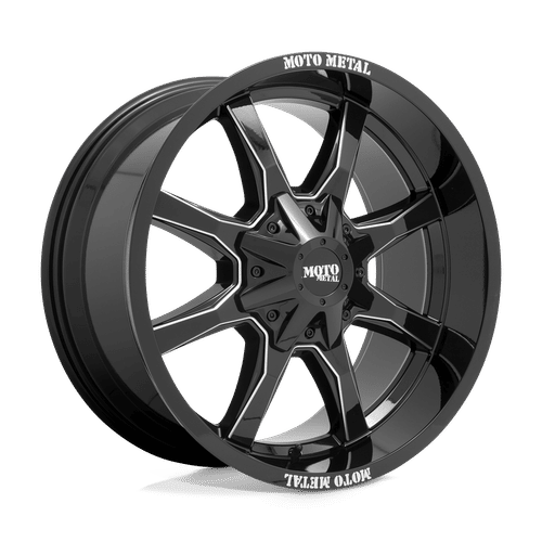 Moto Metal MO970 GLOSS BLACK WITH MILLED SPOKE & MOTO METAL ON LIP 20x9 6x135/6x139.7 Wheels | Offset: 0 | Backspace: 5 | Bore: 106.1
