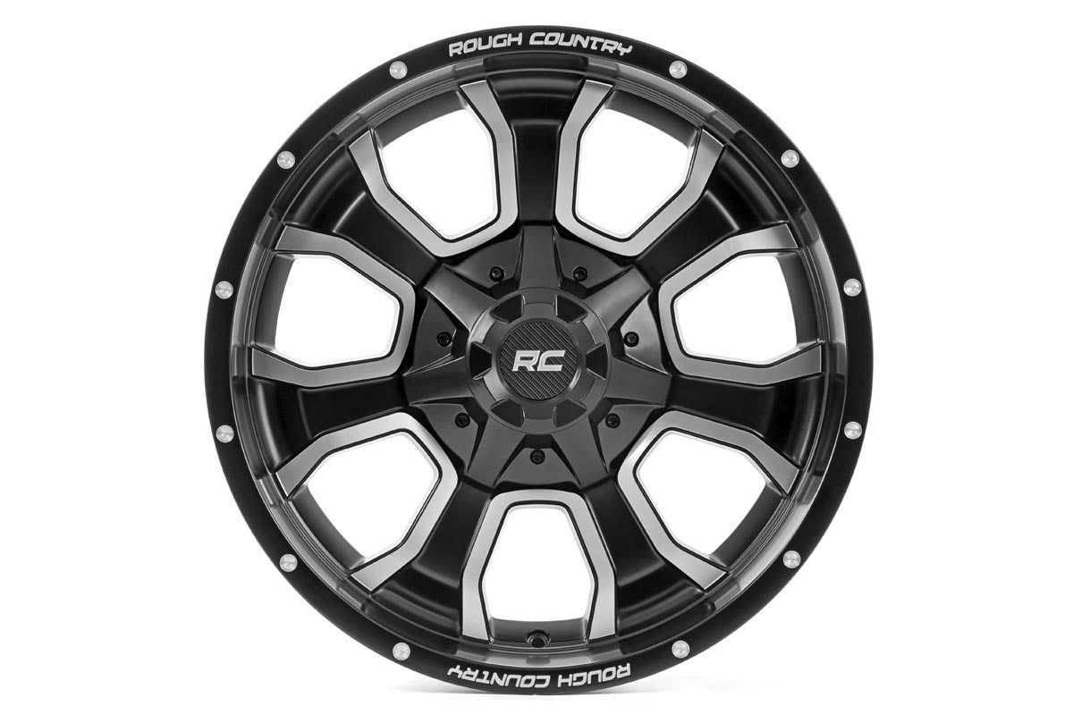 Rough Country 93 Series Wheel | One-Piece | Machined Black | 20x9 | 5x5/5x4.5 | -12mm