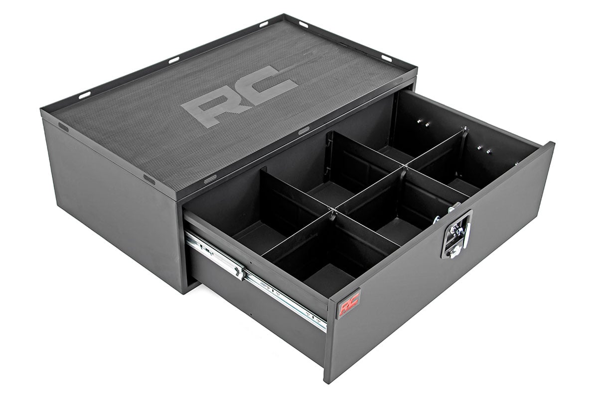 Storage Box | Metal | Slide Out Lockable Drawer | Jeep Wrangler JL (18-23)