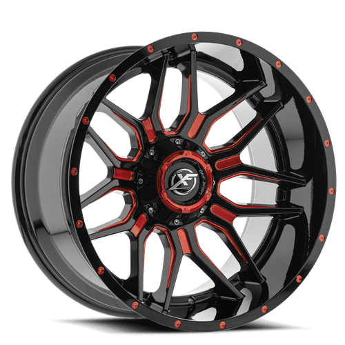 XF OFFROAD XF-222 Gloss Black Milled Red 20x9 6x139.7 Wheels | Offset: 12 | Backspace: nan | Bore: 125.2