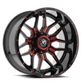 XF OFFROAD XF-222 Gloss Black Milled Red 20x9 8x180/8x165.1 Wheels | Offset: 0 | Backspace: nan | Bore: 125.2