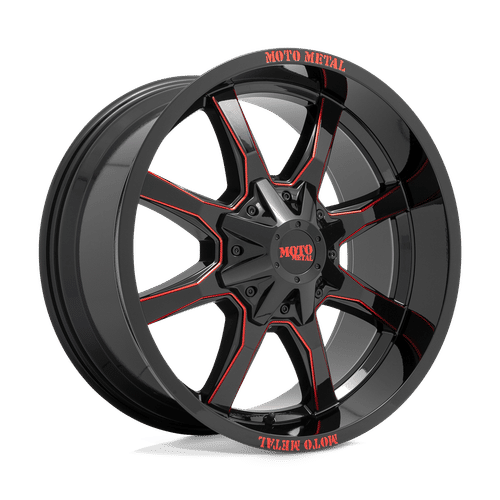 Moto Metal MO970 GLOSS BLACK MILLED WITH RED TINT & MOTO METAL ON LIP 20x10 6x135/6x139.7 Wheels | Offset: -18 | Backspace: 4.79 | Bore: 106.1