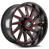XF OFFROAD XF-216 Gloss Black Milled Red 22x12 5x139.7/5x150 Wheels | Offset: -44 | Backspace: 4.77 | Bore: 110.3