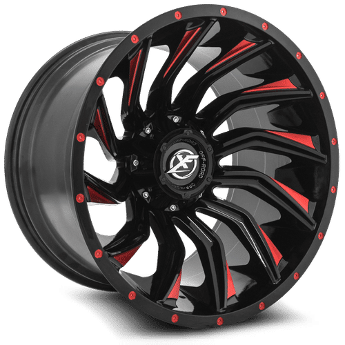 XF OFFROAD XF-224 Gloss Black Milled Red 20x9 6x135/6x139.7 Wheels | Offset: 12 | Backspace: nan | Bore: 125.2