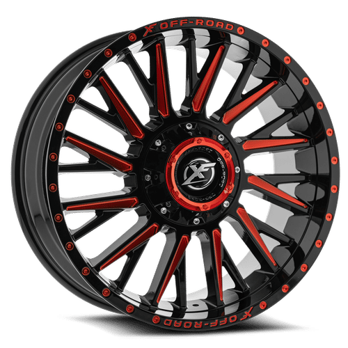 XF OFFROAD XF-226  GLOSS BLACK RED MILLED 20x10 5x127/5x139.7 Wheels | Offset: -12 | Backspace: 5.03 | Bore: 78.1