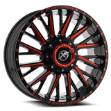 XF OFFROAD XF-226  GLOSS BLACK RED MILLED 20x10 8x165.1/8x180 Wheels | Offset: -12 | Backspace: 5.03 | Bore: 125.2