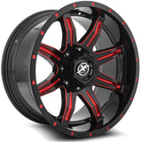 XF OFFROAD XF-215 Gloss Black Milled Red 20x10 5x139.7/5x150 Wheels | Offset: -12 | Backspace: 5.03 | Bore: 110.3