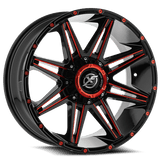 XF OFFROAD XF-220 Gloss Black Milled Red 22x12 6x139.7 Wheels | Offset: -44 | Backspace: 4.77 | Bore: 108