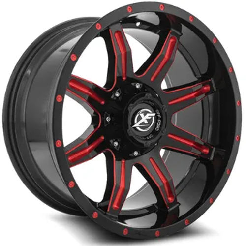XF OFFROAD XF-215 Gloss Black Milled Red 20x9 5x127/5x139.7 Wheels | Offset: 12 | Backspace: 138.7 | Bore: 78.1