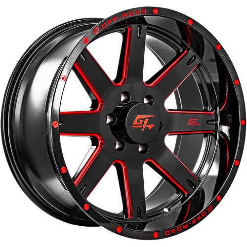 GT OFFROAD Invasion Gloss Black Milled Red Gloss Black Milled Red 22x10 6x135 Wheels | Offset: -18 | Backspace: 4.75 | Bore: 87.1