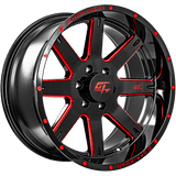 GT OFFROAD Invasion Gloss Black Milled Red Gloss Black Milled Red 22x10 6x135 Wheels | Offset: -18 | Backspace: 4.75 | Bore: 87.1