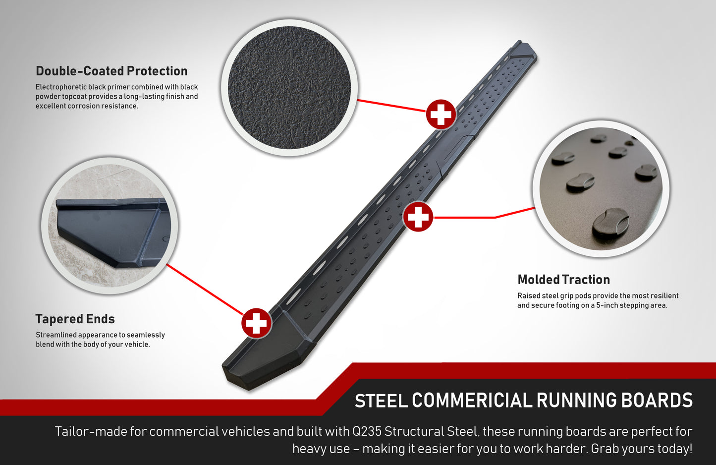 Vanguard Black Powdercoat Side Steps & Running Boards Running Boards Running Board for 2015-2021 nissan nv2500 nan