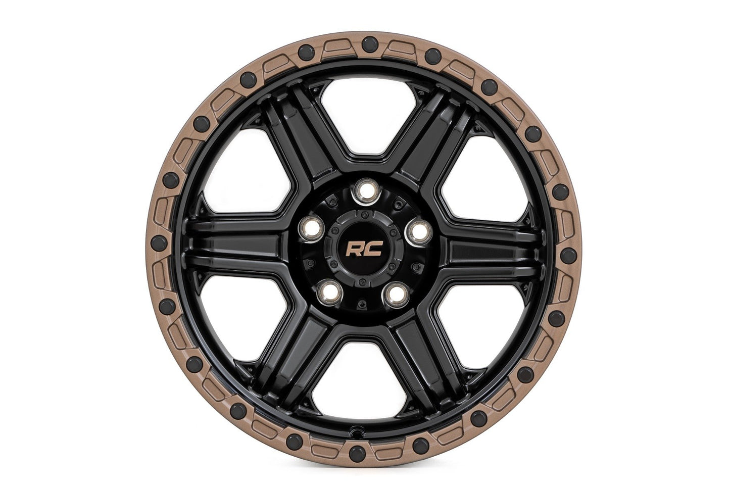 Rough Country 79 Series Wheel | One-Piece | Semi Gloss Black w/Bronze Ring | 18x9 | 5x5 | -12mm