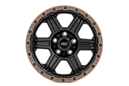 Rough Country 79 Series Wheel | One-Piece | Semi Gloss Black w/Bronze Ring | 18x9 | 5x5 | -12mm