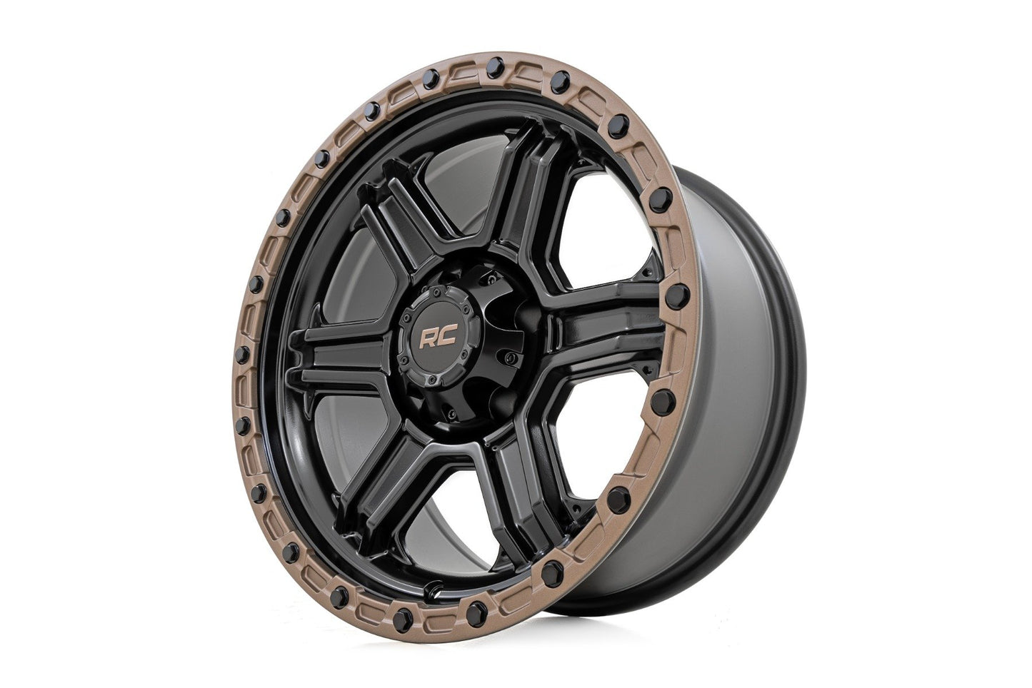 Rough Country 79 Series Wheel | One-Piece | Semi Gloss Black w/Bronze Ring | 18x9 | 5x5 | -12mm
