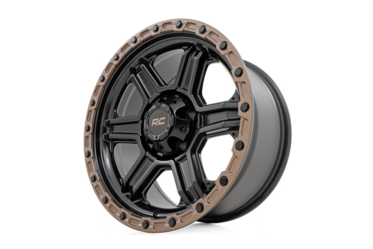 Rough Country 79 Series Wheel | One-Piece | Semi Gloss Black w/Bronze Ring | 18x9 | 5x5 | 0mm