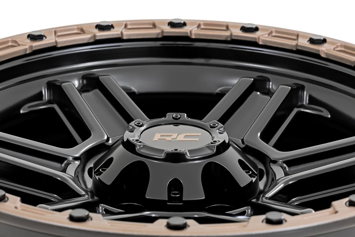 Rough Country 79 Series Wheel | One-Piece | Semi Gloss Black w/Bronze Ring | 18x9 | 5x5 | 0mm