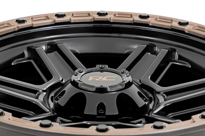 Rough Country 79 Series Wheel | One-Piece | Semi Gloss Black w/Bronze Ring | 18x9 | 5x5 | 0mm