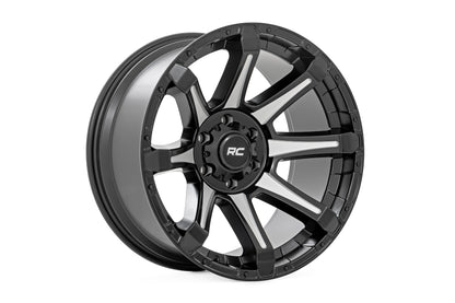 Rough Country 81 Series Wheel | One-Piece | Semi Gloss Black w/machined spokes | 20x9 | 5x5.5 | 0mm