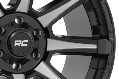 Rough Country 81 Series Wheel | One-Piece | Semi Gloss Black w/machined spokes | 20x10 | 6x5.5 | -19