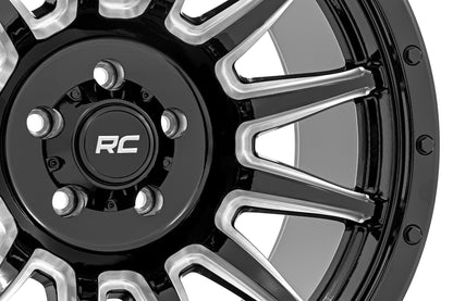 Rough Country 90 Series Wheel | One-Piece | Gloss Black w/machined spokes | 20x10 | 6x5.5 | -19mm