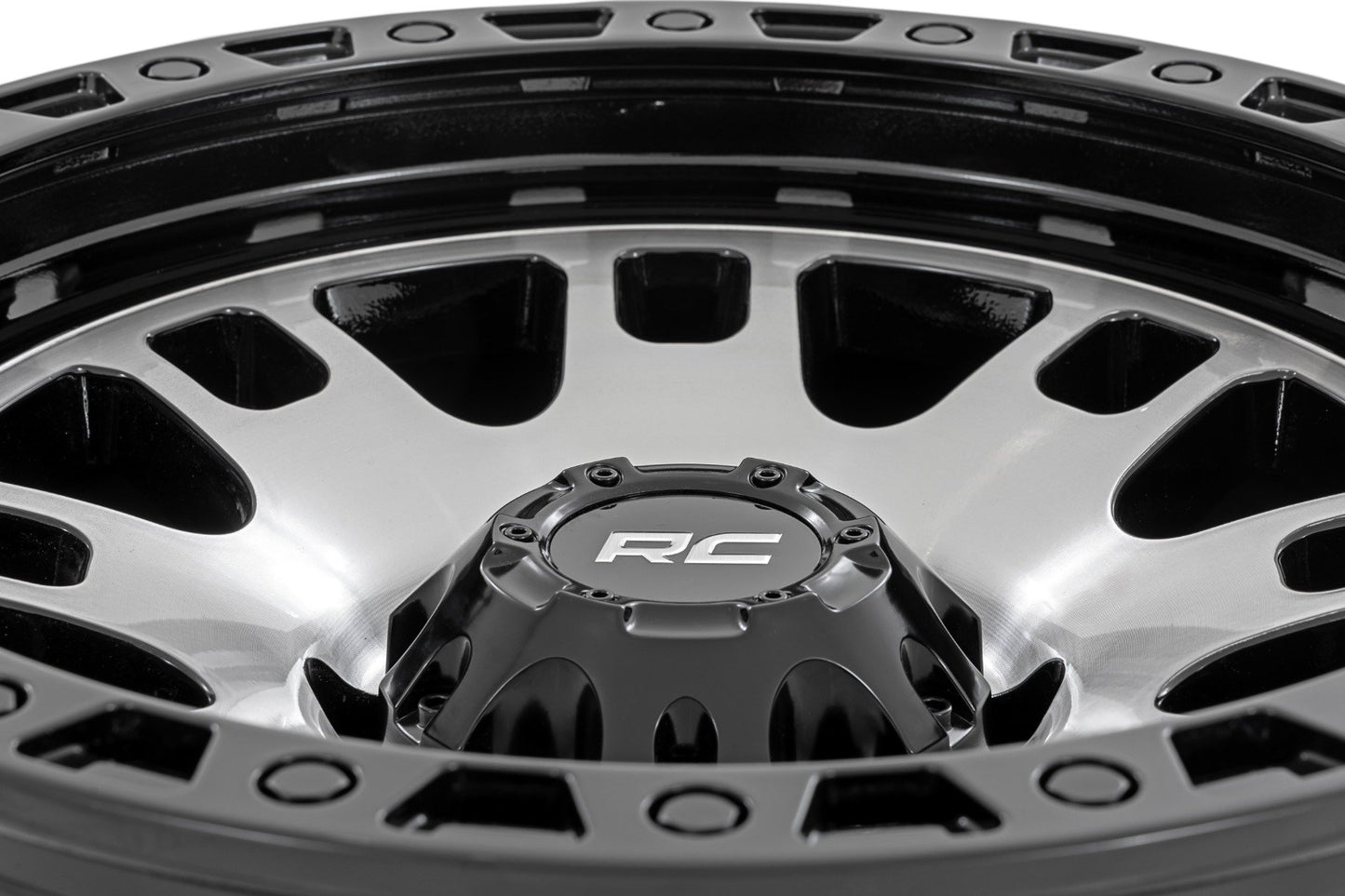 Rough Country 82 Series Wheel | One-Piece | Machined Semi Gloss Black | 18x9 | 6x5.5 | -12mm