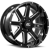 GT OFFROAD Invasion Gloss Black Milled Gloss Black Milled 20x12 6x139.7 Wheels | Offset: -44 | Backspace: 4.75 | Bore: 106.1