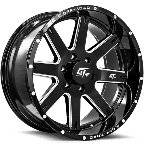 GT OFFROAD Invasion Gloss Black Milled Gloss Black Milled 22x10 6x139.7 Wheels | Offset: -18 | Backspace: 4.75 | Bore: 106.1