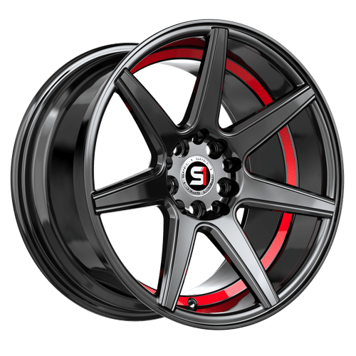 SPEC-1 RACING SP-73GBRU Gloss Black / Red Under Cut 18x8 5x112/5x114.3 Wheels | Offset: 38 | Backspace: 6 | Bore: 73.1