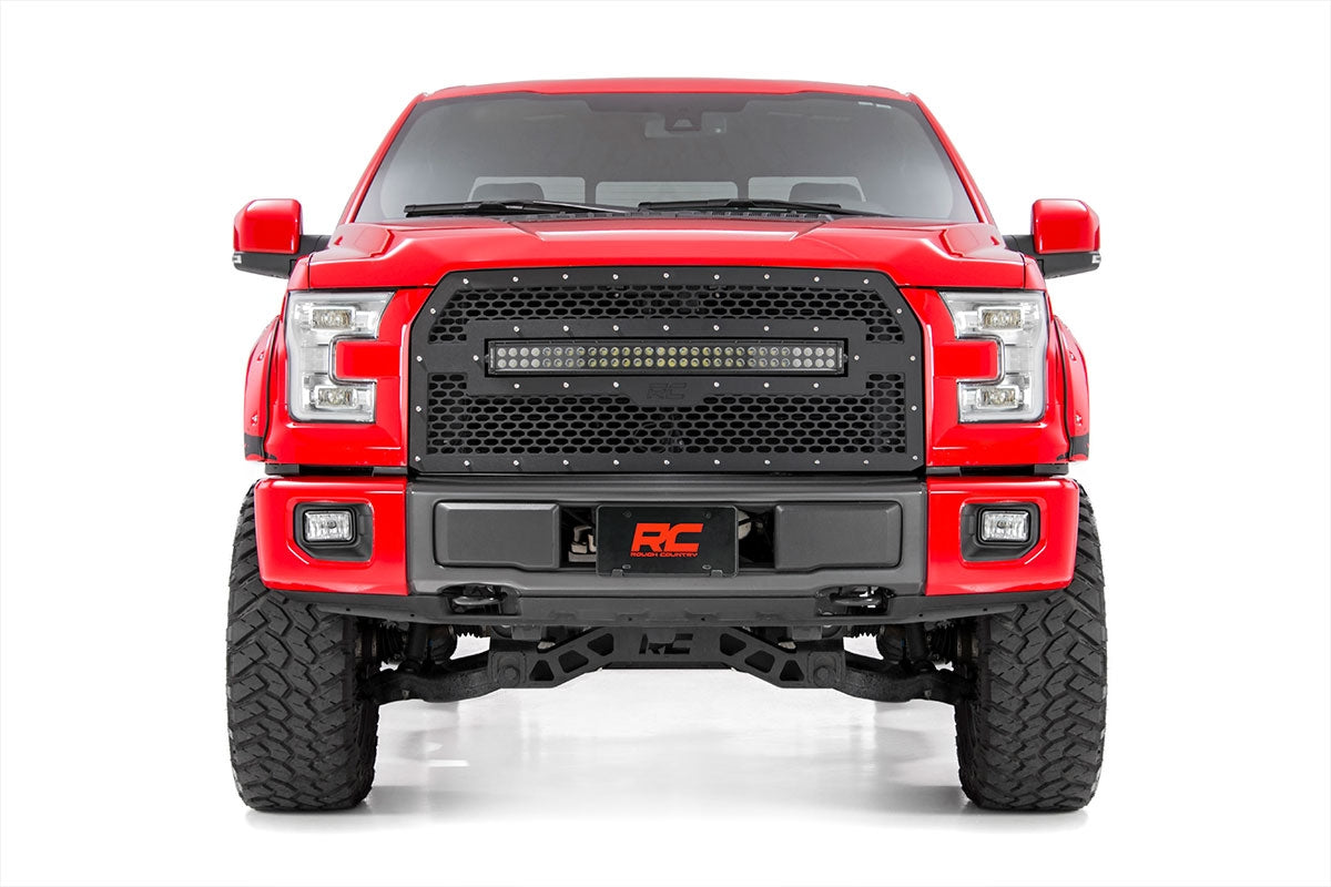 Mesh Grille | 30" Dual Row LED | Black | Amber DRL | Ford F-150 (15-17)