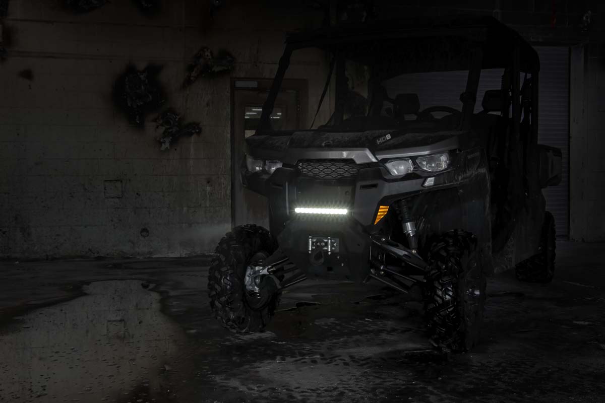 LED Light | Bumper Mount | 12" Black Single Row | White DRL | Can-Am Defender HD 8/HD 9/HD 10