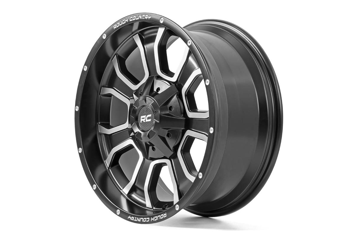 Rough Country 93 Series Wheel | One-Piece | Machined Black | 20x9 | 5x5/5x4.5 | -12mm