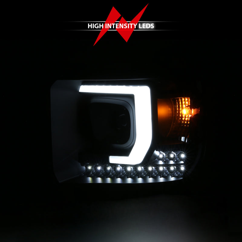 ANZO 2014-2015 GMC Sierra 1500HD Projector Plank Style Headlight Black W/ DRL