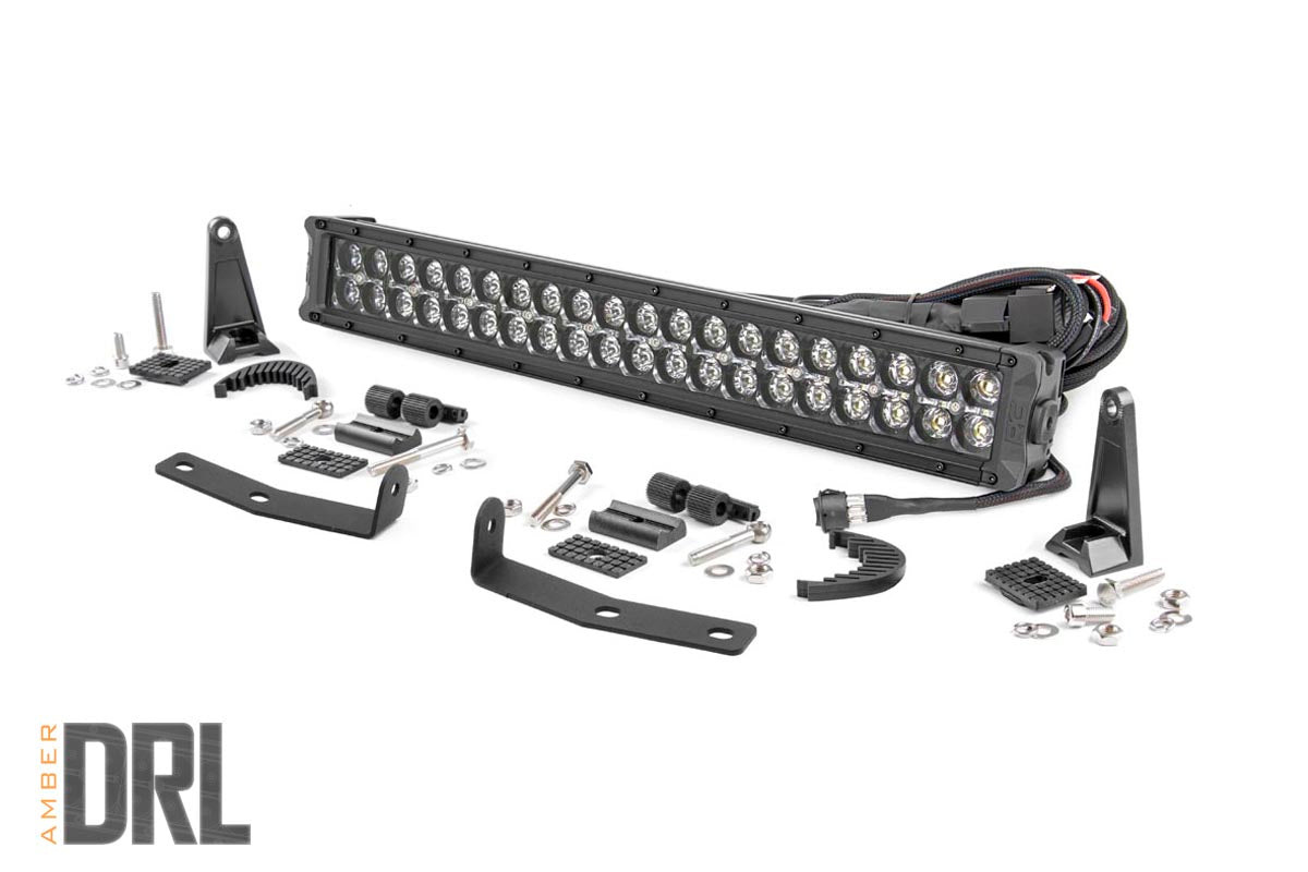 LED Light Kit | Bumper Mount | 20" Black Dual Row | Amber DRL | Nissan Titan XD (16-23) - Off Road Canada
