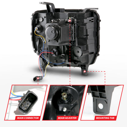 ANZO 2014-2015 GMC Sierra 1500HD Projector Plank Style Headlight Black W/ DRL