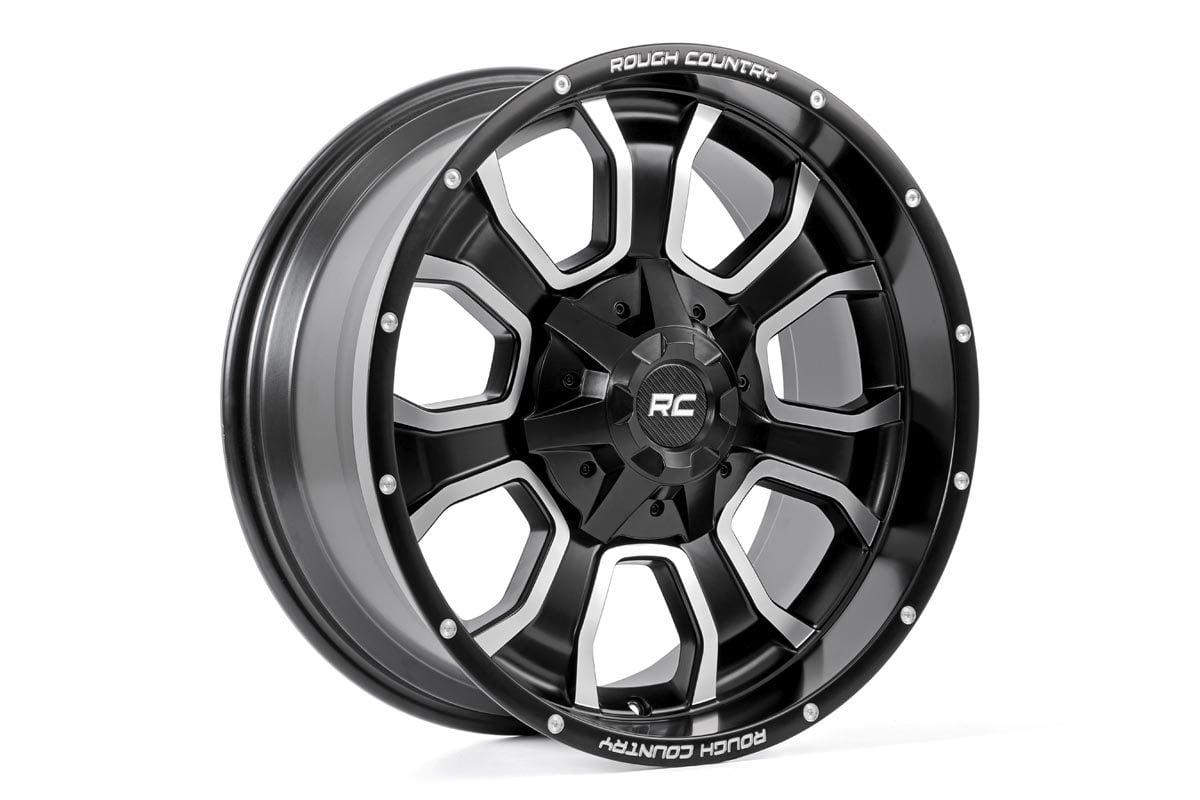 Rough Country 93 Series Wheel | One-Piece | Machined Black | 20x9 | 5x5/5x4.5 | -12mm - Off Road Canada