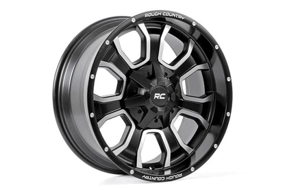 Rough Country 93 Series Wheel | One-Piece | Machined Black | 20x9 | 5x5/5x4.5 | -12mm - Off Road Canada
