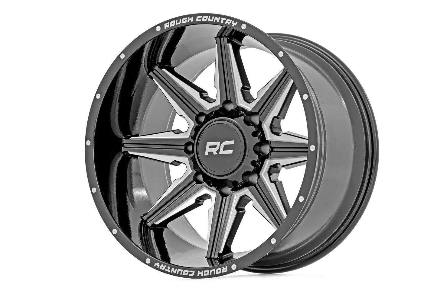Rough Country 91M Series Wheel | One-Piece | Gloss Black | 20x12 | 8x170 | -44mm - Off Road Canada
